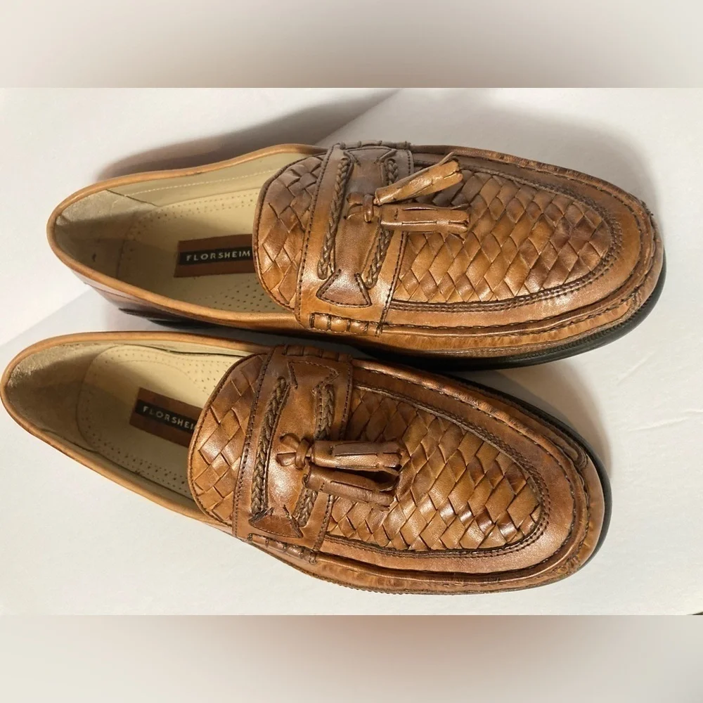 Florsheim leather tassel loafers slip on shoes brown size 9.5D